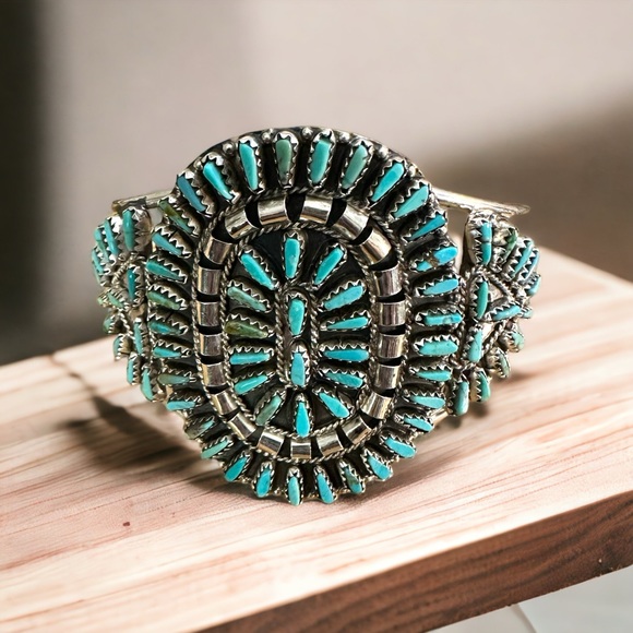 Native Jewelry - Genuine Sleeping Beauty Turquoise Sterling Silver Cuff Bracelet- Signed Cuff